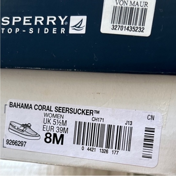 Seersucker Coral White Stripe Boat Shoes Women Size 8 New In Box Sperry Top Line - Picture 3 of 6
